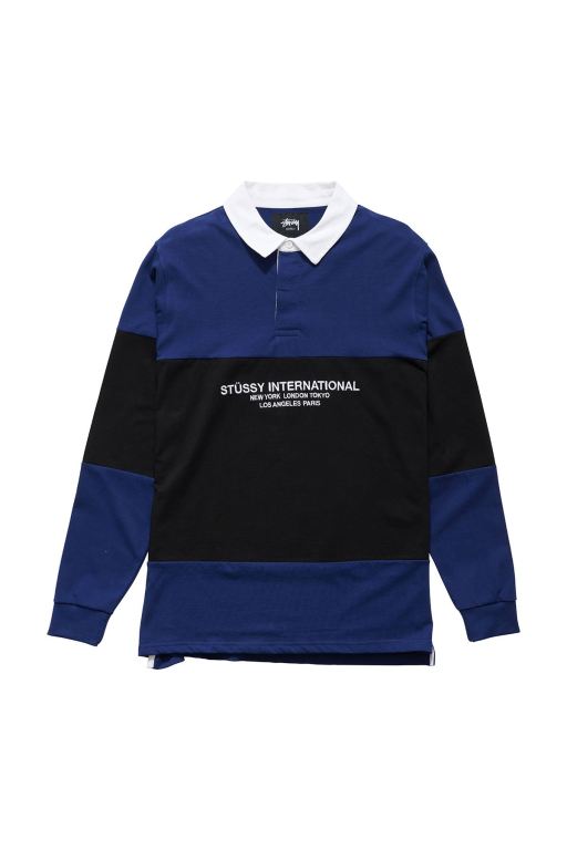 Stussy Mens Panel LS Rugby Long Sleeve T Shirt Navy - MULFR5740